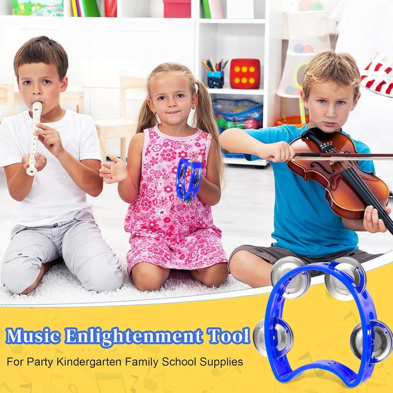 Lukmaa 12 Pcs Plastic Percussion Tambourine with 4 Bells Rhythm Musical Instruments for Adults Hand Tambourine Hand Held Percussion Drum for Party Kindergarten Family School Supplies (Blue) - Image 5